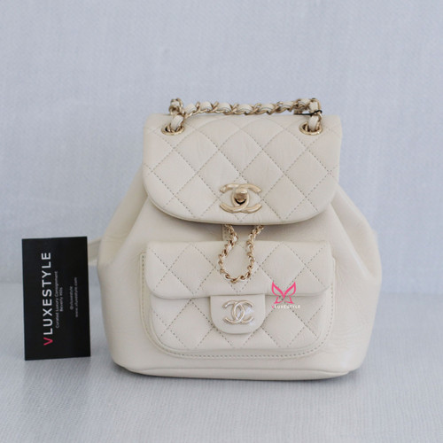 VAN CLEEF & ARPELS Chanel Duma Backpack 22C White/Ivory Crumpled Calfskin with light gold hardware 