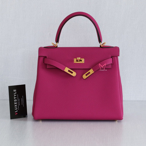 VAN CLEEF 
ARPELS Hermes Kelly 25 Retourne Rose Pourpre Togo with gold plated hardware 