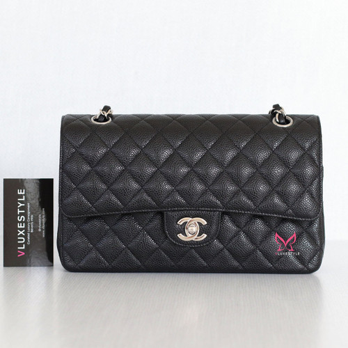 VAN CLEEF & ARPELS Chanel Classic Medium Double Flap Black Quilted Caviar with silver hardware-1653446117 