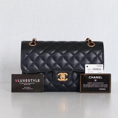 VAN CLEEF & ARPELS Chanel Classic Small Double Flap Black Quilted Caviar with gold hardware-1653446154 