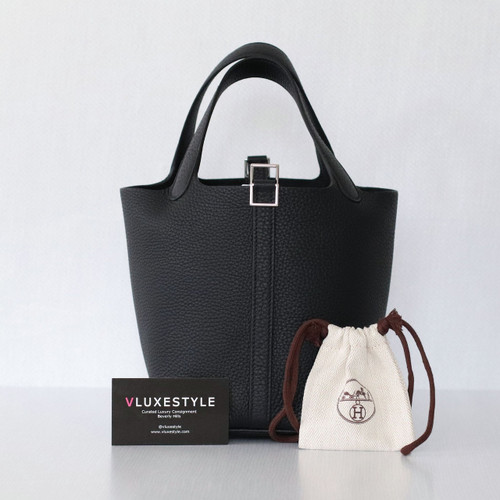 VAN CLEEF 
ARPELS Hermes Picotin Lock 18 Black Taurillon Clemence Palladium Hardware. 