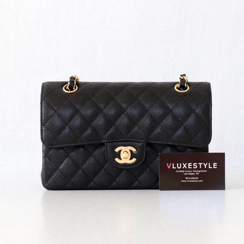 VAN CLEEF & ARPELS Chanel Classic Small Double Flap Black Quilted Caviar with gold  hardware 