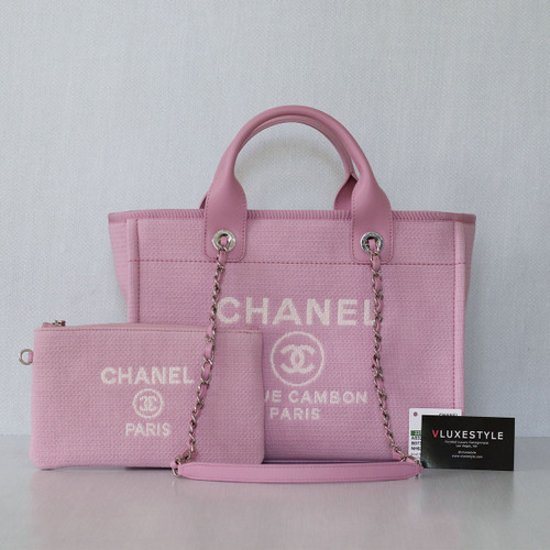 VAN CLEEF & ARPELS Chanel Small Deauville Shopping Tote with Handle 22S Pink Mixed Fibers with silver hardware 