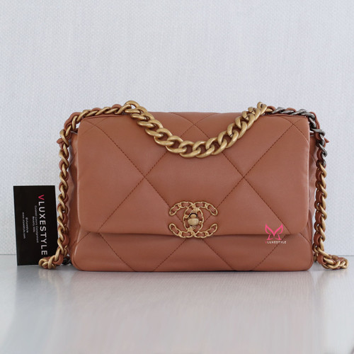  Chanel Small/Medium 19 Flap 21K Caramel/Medium brown Lambskin with multi-tone hardware 