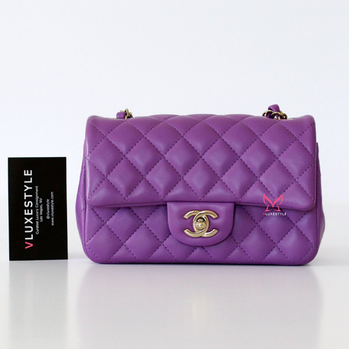 CHANEL Chanel Classic Mini Rectangular Flap 22P Purple Quilted Lambskin with light gold hardware 