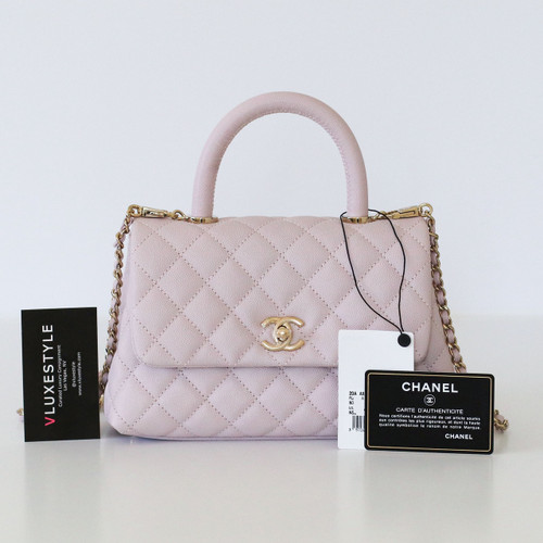 CHANEL Chanel Mini/Small Coco Handle 20A Light Pink Quilted Caviar with light gold hardware 