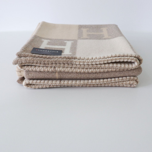 HERMES Hermes Wool Cashmere Avalon Throw Blanket Coco Camomille 