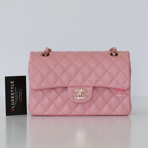 CHANEL Chanel Classic Small Flap 22C Pink Quilted Caviar with light gold hardware 