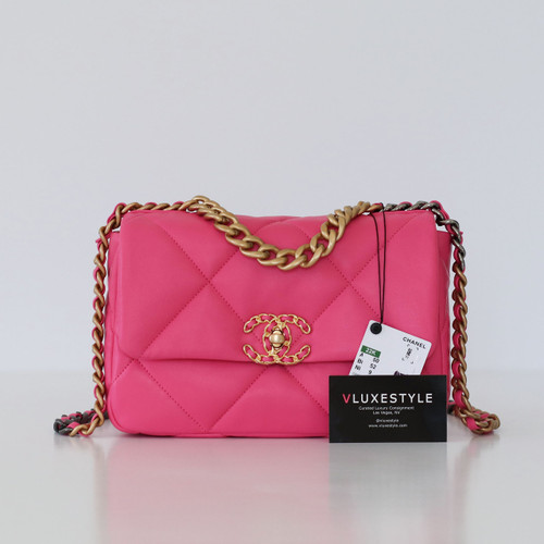 CHANEL Chanel Small Medium Flap 22K Hot Pink Lambskin with multi-tone hardware 