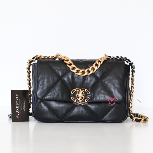 CHANEL Chanel Small 19 Flap 20S Black Goatskin with multi-tone hardware 
