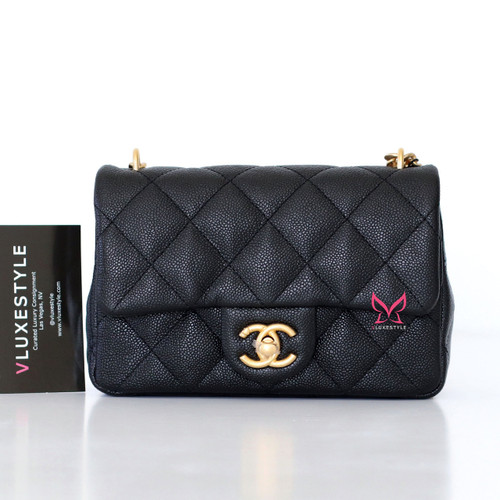 CHANEL Chanel 23P Sweetheart Mini Rectangular Caviar with adjustable heart-shaped charm brushed gold hardware 