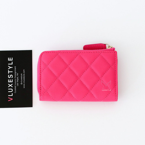 CHANEL Chanel Zipped Key Holder Case 22K Pink Quilted Caviar Light gold hardware 