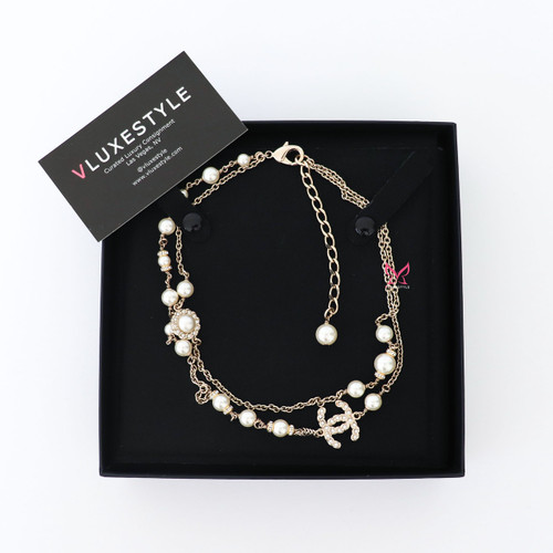 CHANEL Chanel 19P Crystal Pearl CC Necklace Gold 