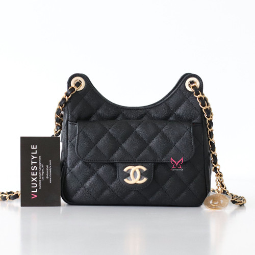 CHANEL Chanel Small Hobo bag 23P Black Quilted Caviar with brushed gold hardware 