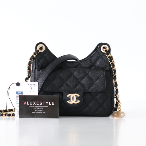 CHANEL Chanel Small Hobo bag 23P Black Quilted Caviar with brushed gold hardware 