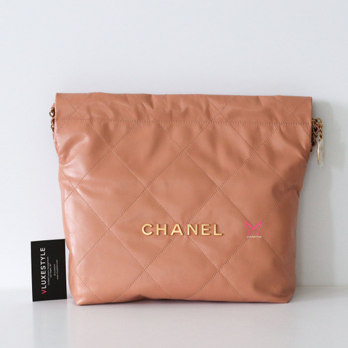 CHANEL Chanel Small 22 Hobo 23P Caramel Shiny Calfskin with brushed gold hardware 