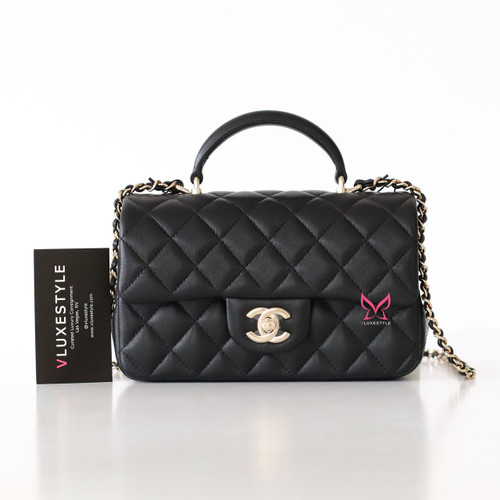 CHANEL Chanel Mini Rectangular 23P Black Quilted Lambskin with light gold hardware 