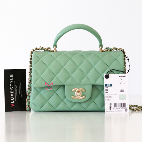 CHANEL Chanel Mini Top Handle 23P Vert Green Lambskin Light Gold hardware 