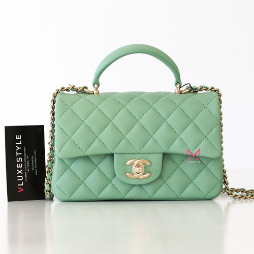 CHANEL Chanel Mini Top Handle 23P Vert Green Lambskin Light Gold hardware 