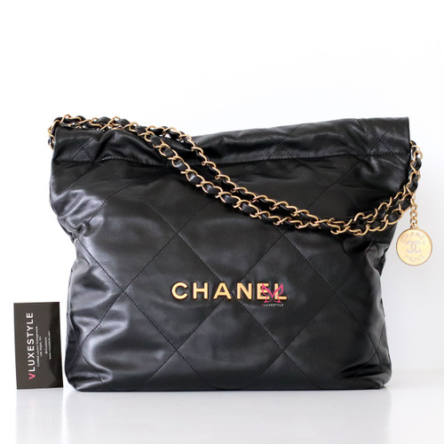 CHANEL Chanel Small Hobo 23C Black Shiny Calfskin with brushed gold hardware 