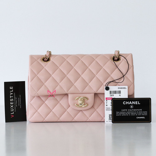 CHANEL Chanel Classic Small Flap 21C Rose Clair Caviar with light gold hardware 