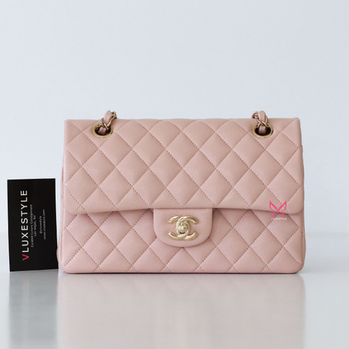 CHANEL Chanel Classic Small Flap 21C Rose Clair Caviar with light gold hardware 