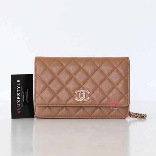 CHANEL Chanel Classic Wallet on Chain 22K Caramel Quilted Caviar Brushed Gold Hardware 