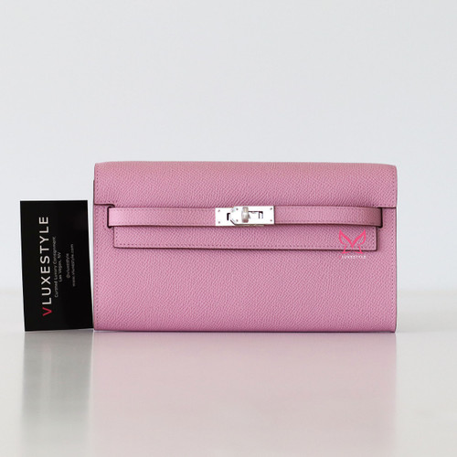 HERMES Hermes Kelly To Go Wallet Mauve Sylvestre Epsom Palladium Hardware 