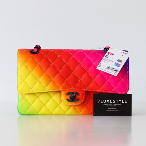 CHANEL Chanel Classic Medium Flap 23C Rainbow Quilted Calfskin Black Hardware 
