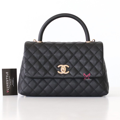 CHANEL Chanel Coco Handle 20K Black Quilted Caviar with light gold hardware 