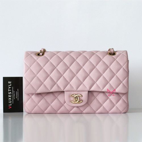 CHANEL Chanel Classic Medium Flap 21S Light Pink Quilted Caviar Light Gold Hardware 