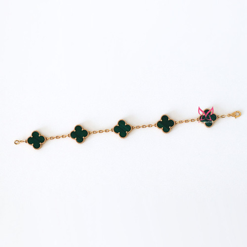 VAN CLEEF 
ARPELS Van Cleef 
Arpels Vintage Alhambra 18K Yellow Gold 5 Motifs Malachite  Bracelet 