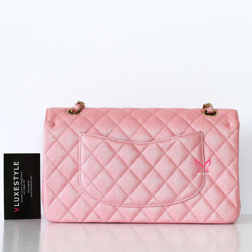 CHANEL Chanel  Classic Medium Flap 19S Iridescent Pink Quilted Caviar Light Gold Hardware 