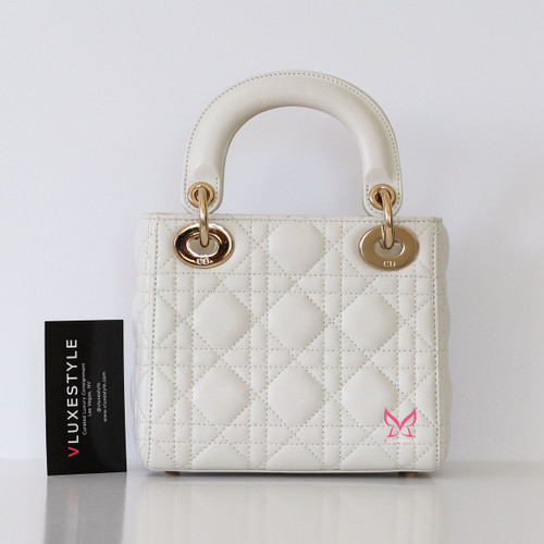 DIOR Dior Mini Lady Dior Latte Cannage Lambskin Pale Gold Hardware 