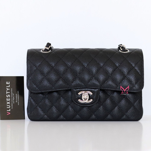 CHANEL Chanel Classic Small Flap 22C Black Quilted Caviar Silver Hardware 
