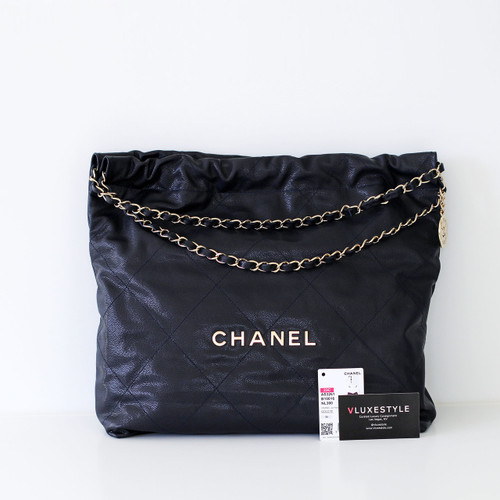 CHANEL Chanel 23C Small/Medium 22 Hobo Dark Blue Caviar Light Gold Hardware 