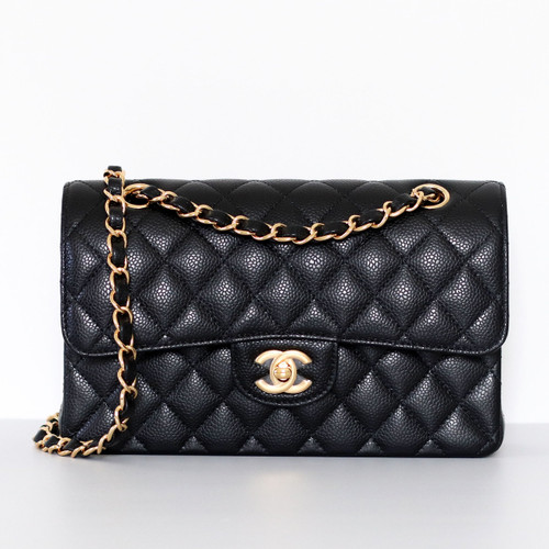 CHANEL Chanel Classic Small Flap Black Quilted Caviar Gold Hardware 