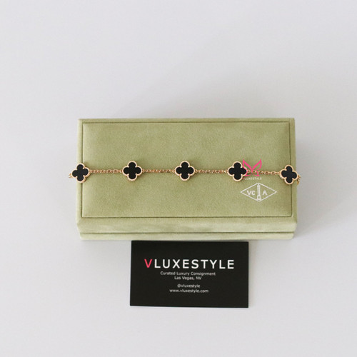 VAN CLEEF & ARPELS Van Cleef & Arpels Vintage Alhambra 18K Yellow Gold 5 Motifs Onyx  Bracelet 