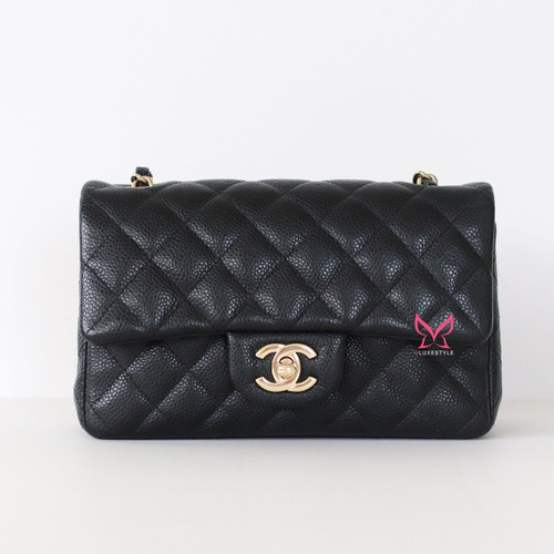 CHANEL Chanel Classic Mini Rectangular 18S Black Quilted Caviar Light Gold Hardware 