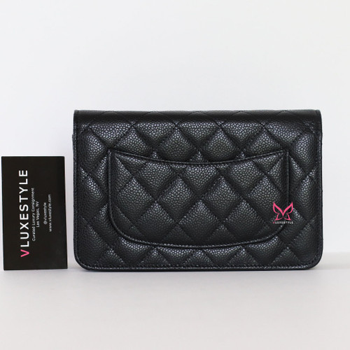 CHANEL Chanel Classic Wallet on Chain Black Quilted Caviar Gold  Hardware 