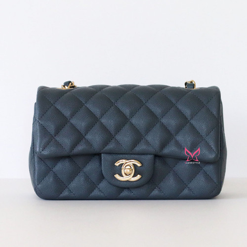 CHANEL Chanel Classic Mini Rectangular 18B Gray Quilted Caviar Light Gold Hardware 
