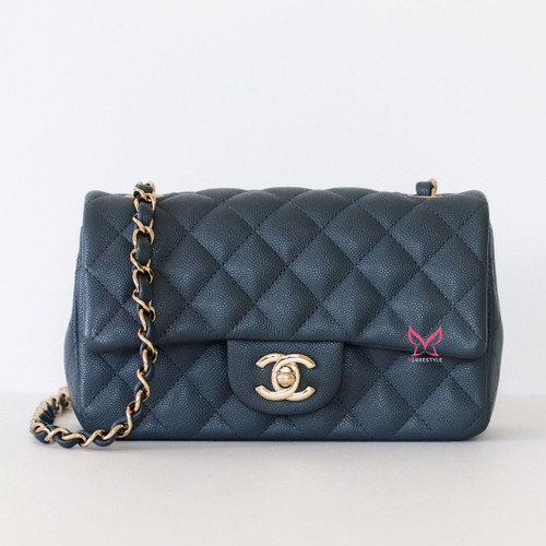 CHANEL Chanel Classic Mini Rectangular 18B Gray Quilted Caviar Light Gold Hardware 