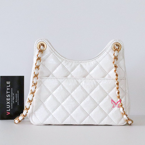 CHANEL Chanel Small Hobo bag 23C  White Quilted Shiny Crumpled Calfskin Brushed Gold Hardware
