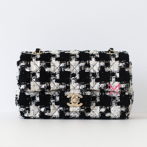 CHANEL Chanel Classic Mini Rectangular 20S Classic Mini Rectangular Flap Tweed Black White Ecru Light Gold Hardware 