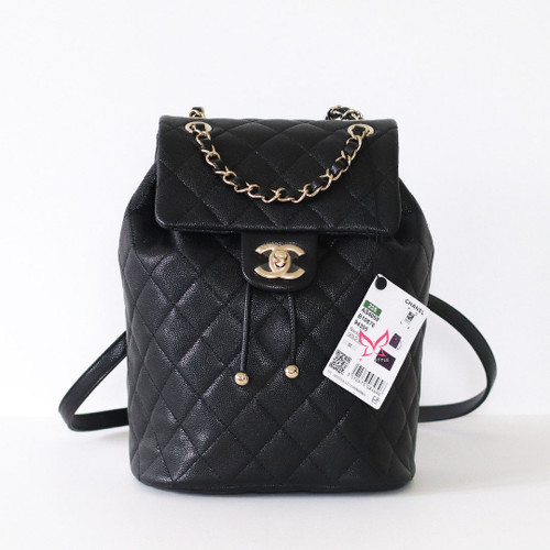 Chanel 23S Small Urban Spirit Backpack Black Quilted Caviar Light Gold Hardware