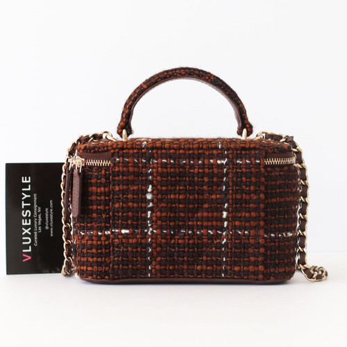 CHANEL Chanel Vanity Top Handle 24A Dark Brown, Brown, White Light Gold Hardware 