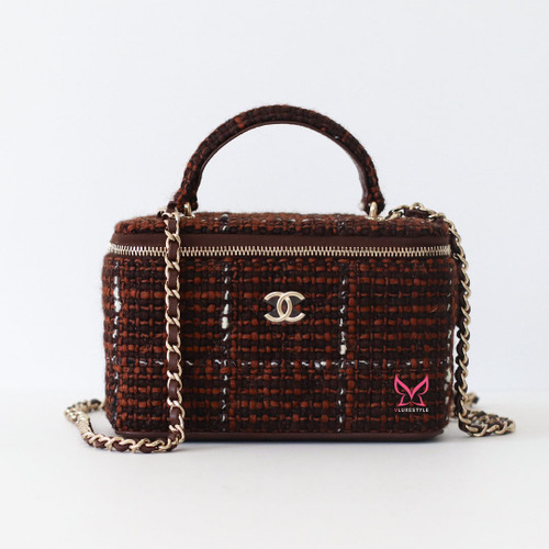 CHANEL Chanel Vanity Top Handle 24A Dark Brown, Brown, White Light Gold Hardware 