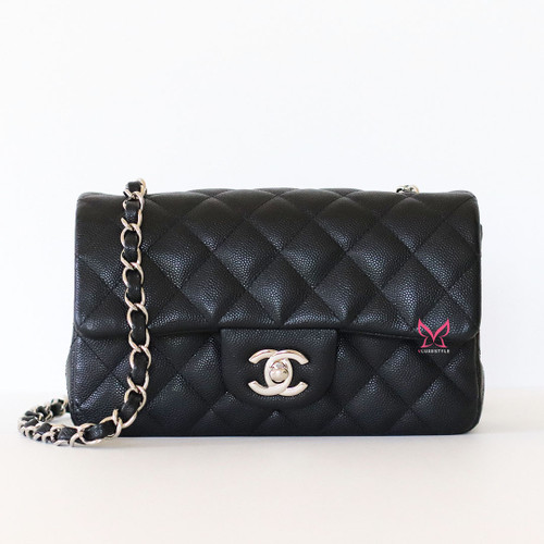 CHANEL Classic Mini Rectangular 18B Black Quilted Caviar Silver Hardware 