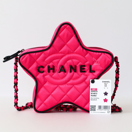 CHANEL Walk of Fame 24C Star Bag Satin Quilted Fuchsia Pink 