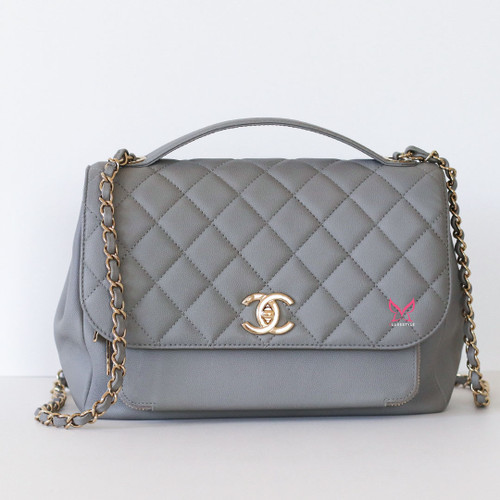 CHANEL Large Business Affinity 19P Gray Quilted Caviar Light Gold Hardware 